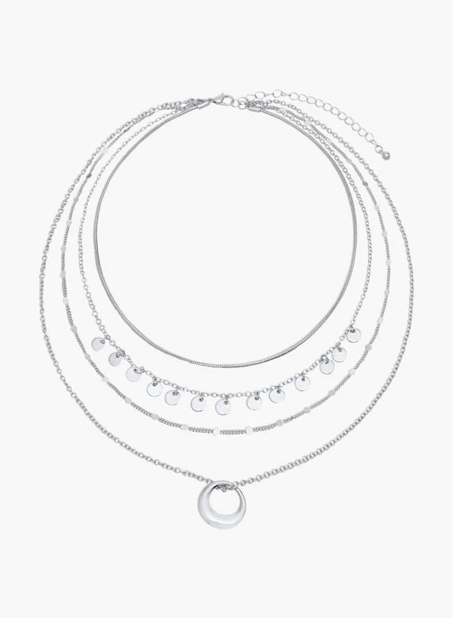 Metallic Layered Necklace With Lobster Clasp Closure